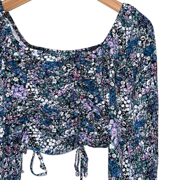 NWT Wild Fable Cropped Floral Bishop Sleeve Top Size XS - Picture 4 of 14